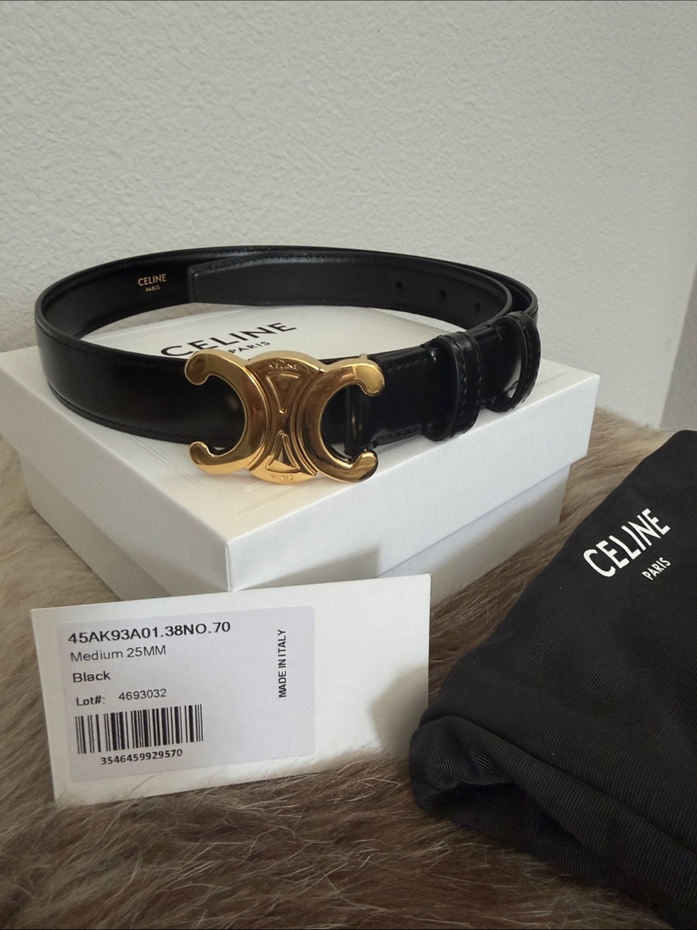 Celine Black Leather Belt with Gold Triomphe Buckle